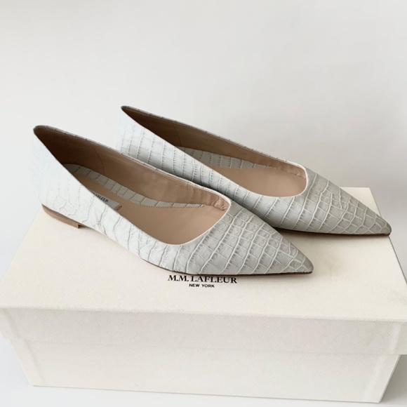 MM LaFleur The Rowan Gray Embossed Croc Leather Pointed Toe Ballet Flat Shoes 37 - Picture 11 of 14